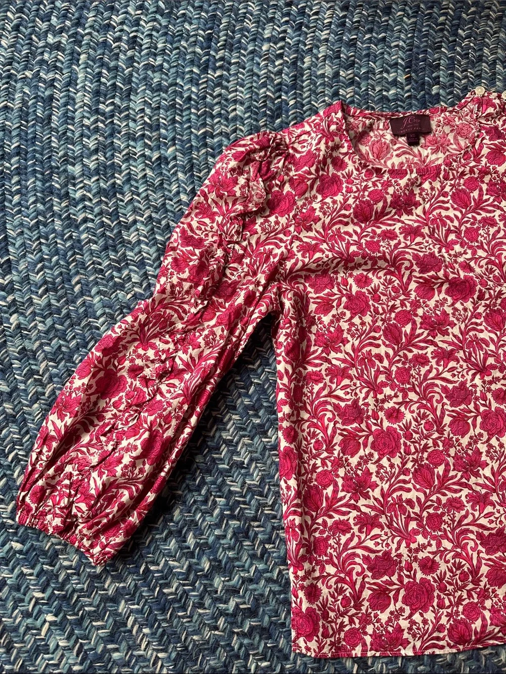 J. Crew x Liberty Sambourne Floral Ruffle Sleeve Top In Azalea White
